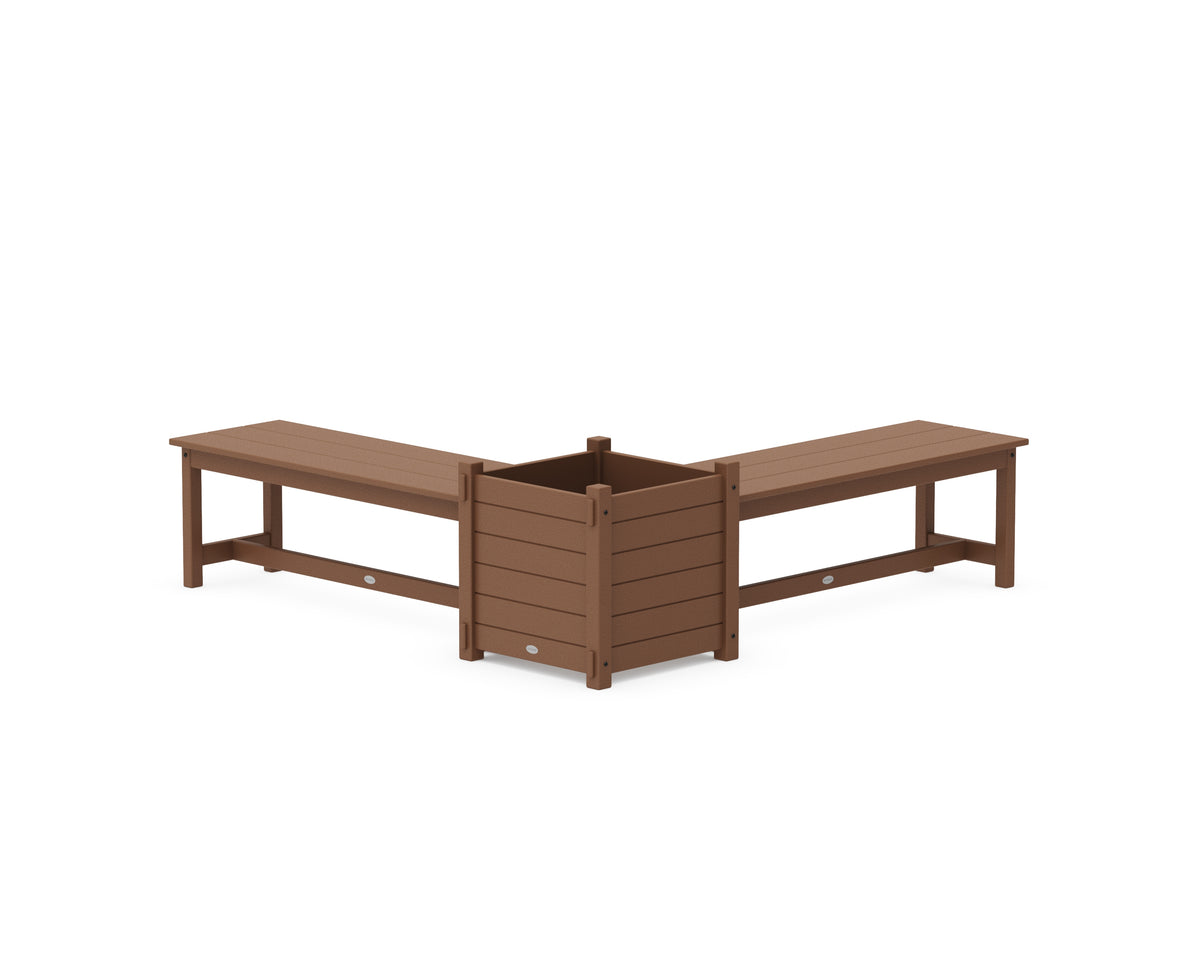 POLYWOOD 48" Nautical L-Shaped Planter Bench Set - Large in Teak