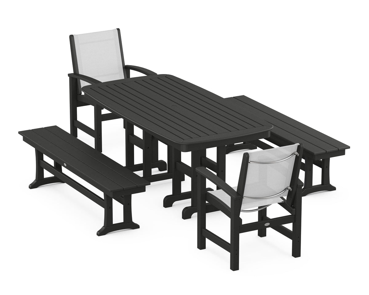 POLYWOOD Coastal 5-Piece Dining Set with Nautical 37" x 72" Dining Table in Black / White