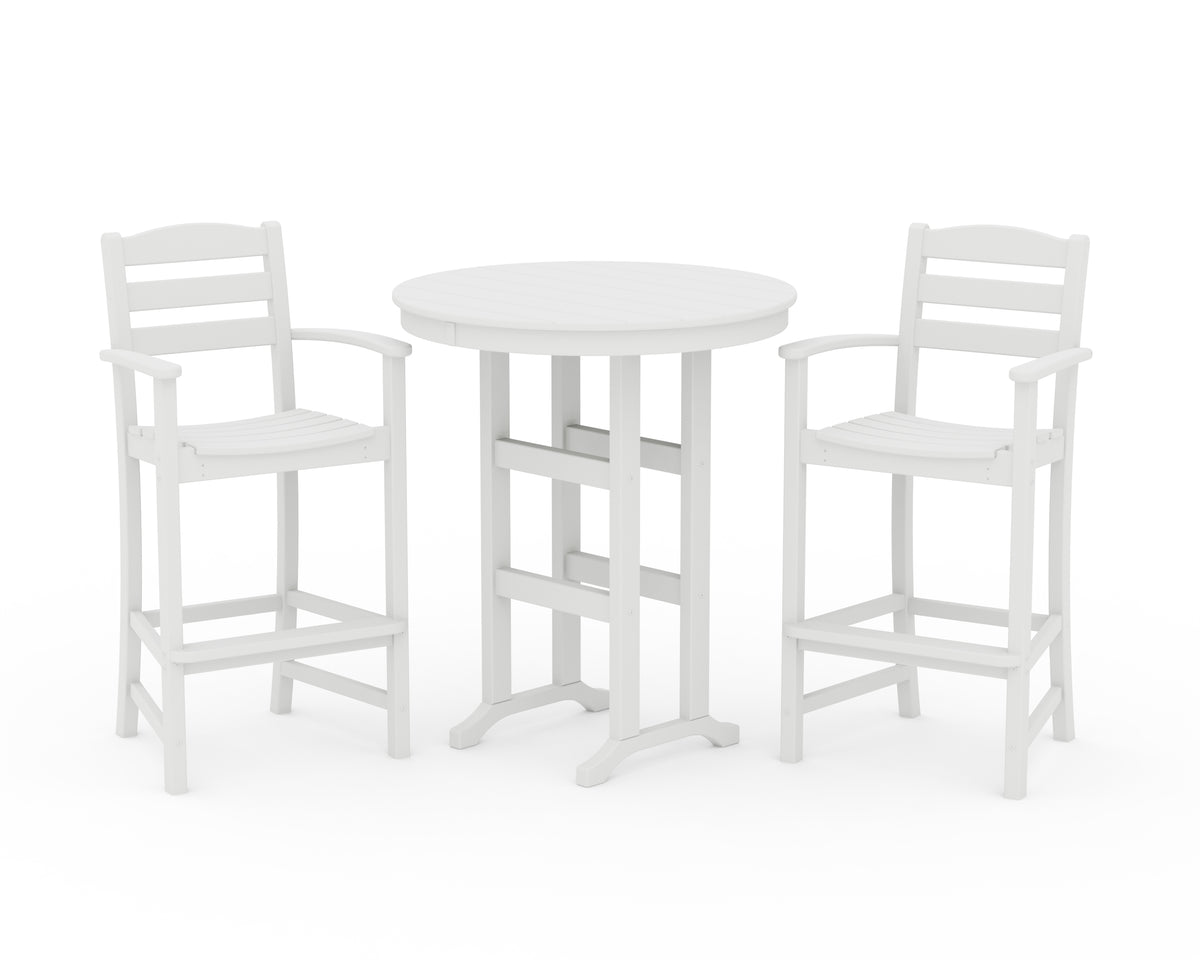POLYWOOD La Casa Café 3-Piece Round Farmhouse Bar Set in White