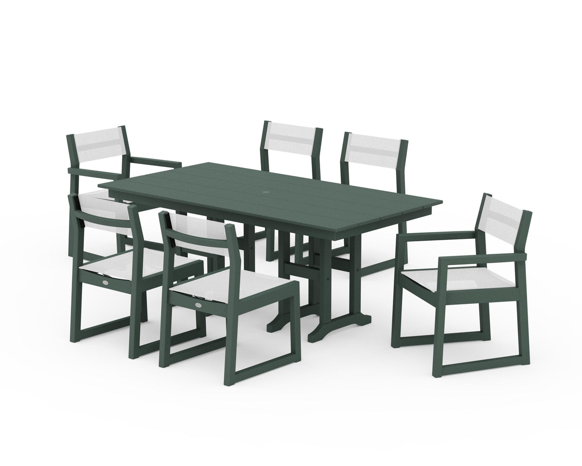POLYWOOD EDGE Sling 7-Piece Farmhouse Dining Set in Green / White