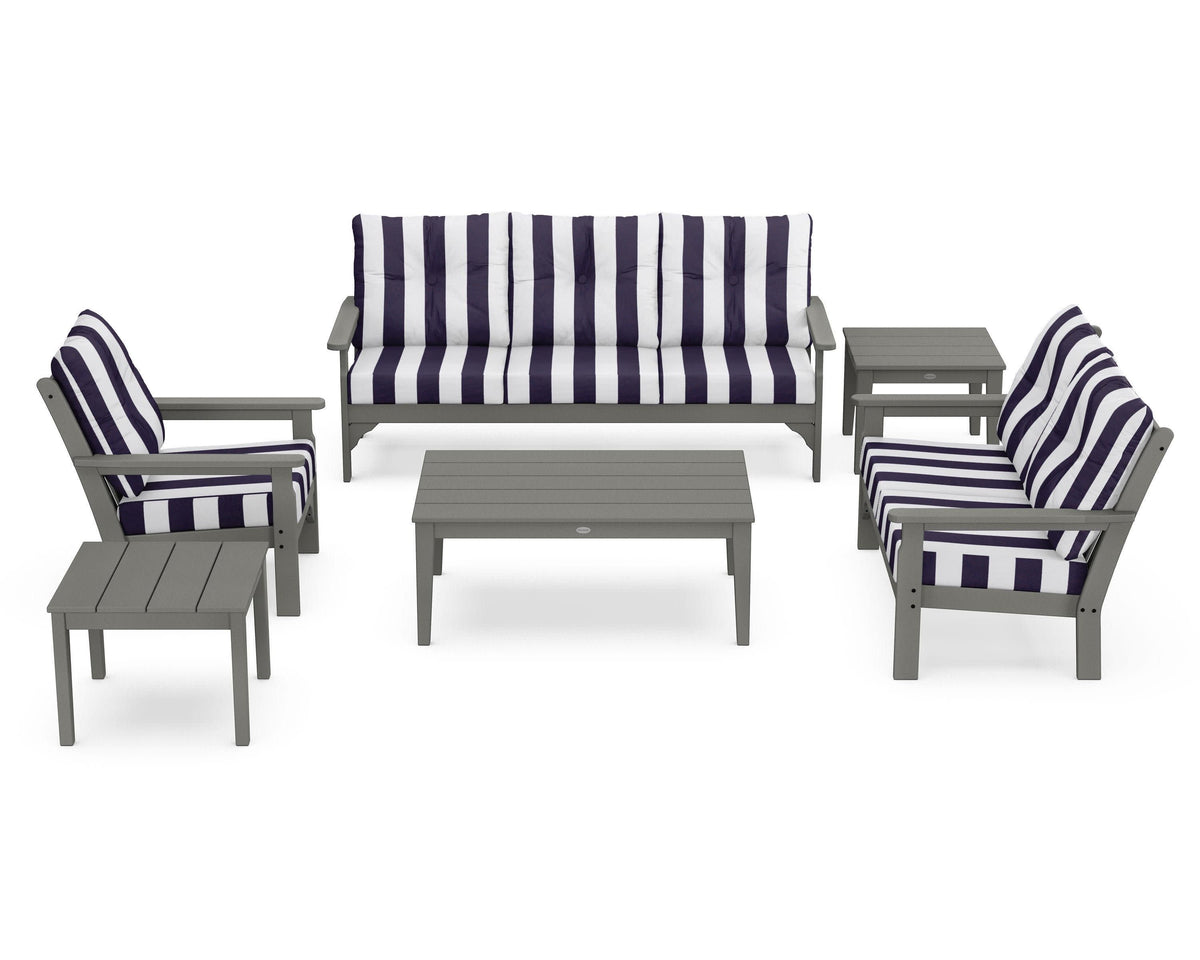 POLYWOOD Vineyard 6-Piece Deep Seating Set in Slate Grey / Cabana Stripe Navy