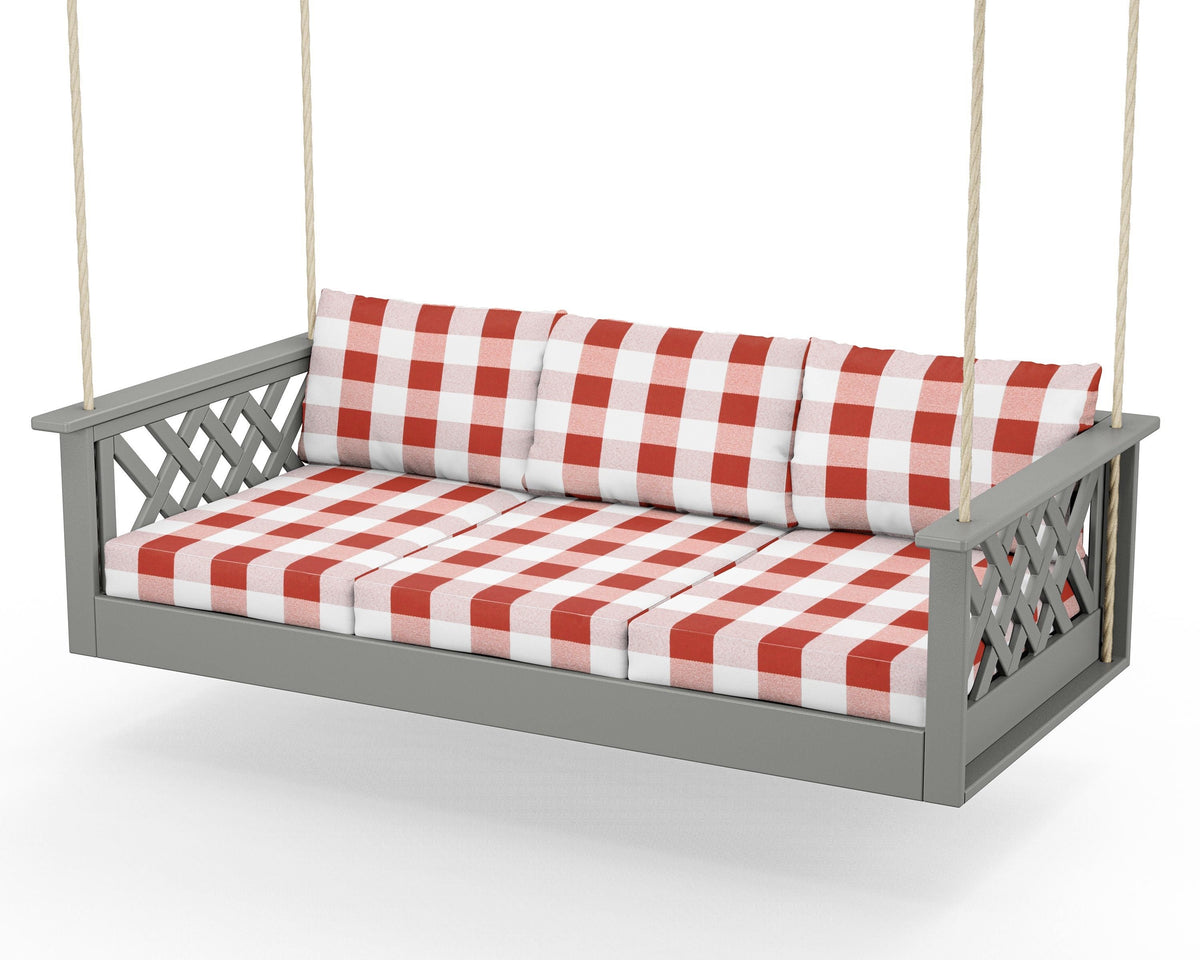 POLYWOOD Wovendale Daybed Swing in Slate Grey / Buffalo Plaid Crimson
