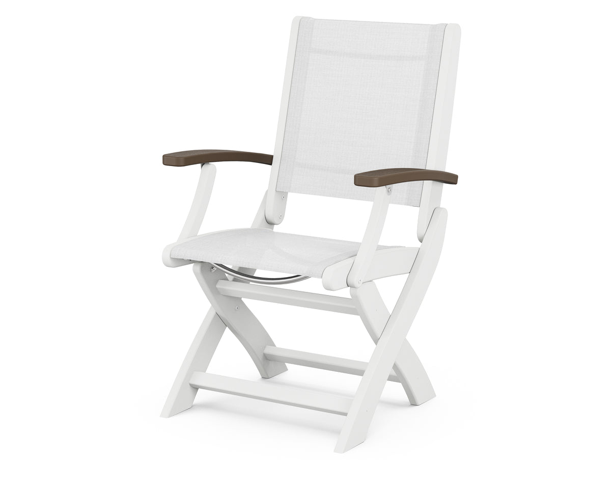 POLYWOOD Coastal Folding Chair in White with Kona arms and White sling