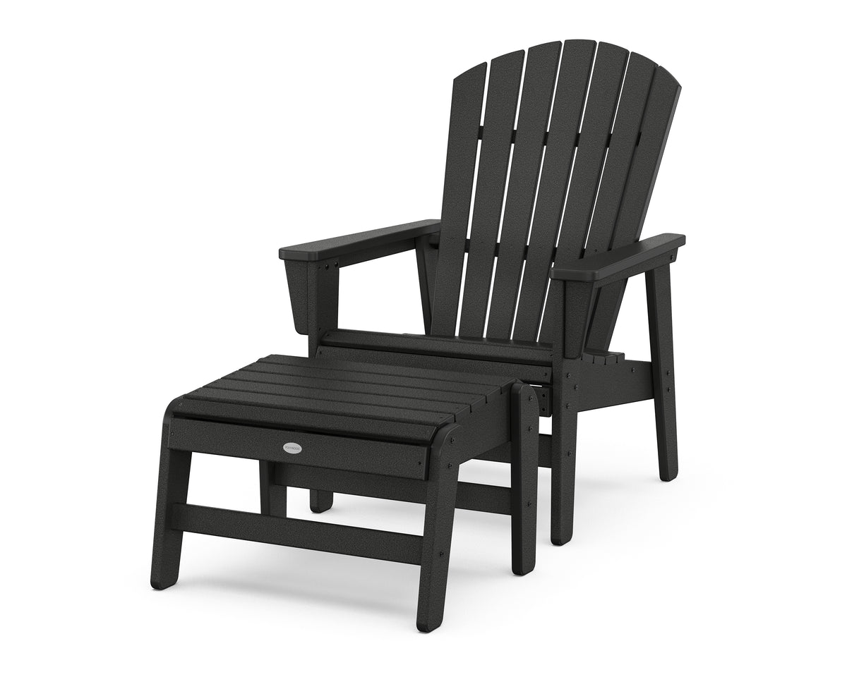 POLYWOOD Nautical Grand Upright Adirondack Chair with Ottoman in Black