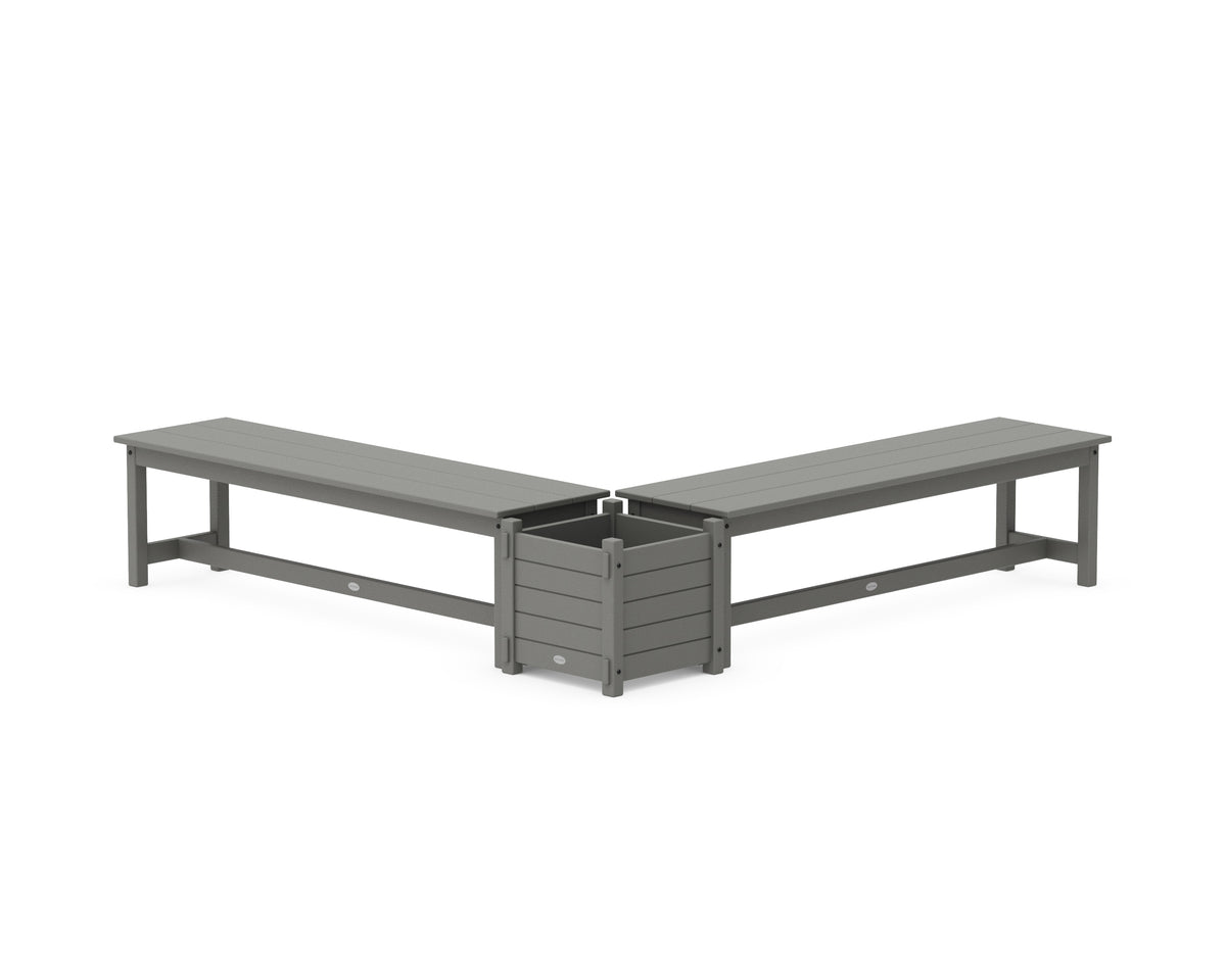POLYWOOD 60" Nautical L-Shaped Planter Bench Set in Slate Grey