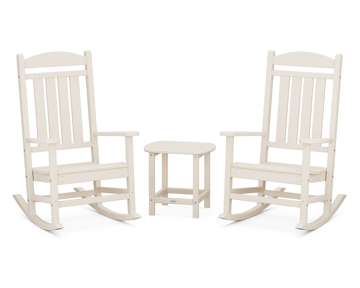 POLYWOOD Presidential 3-Piece Rocking Chair Set with 18" South Beach Side Table in Sand