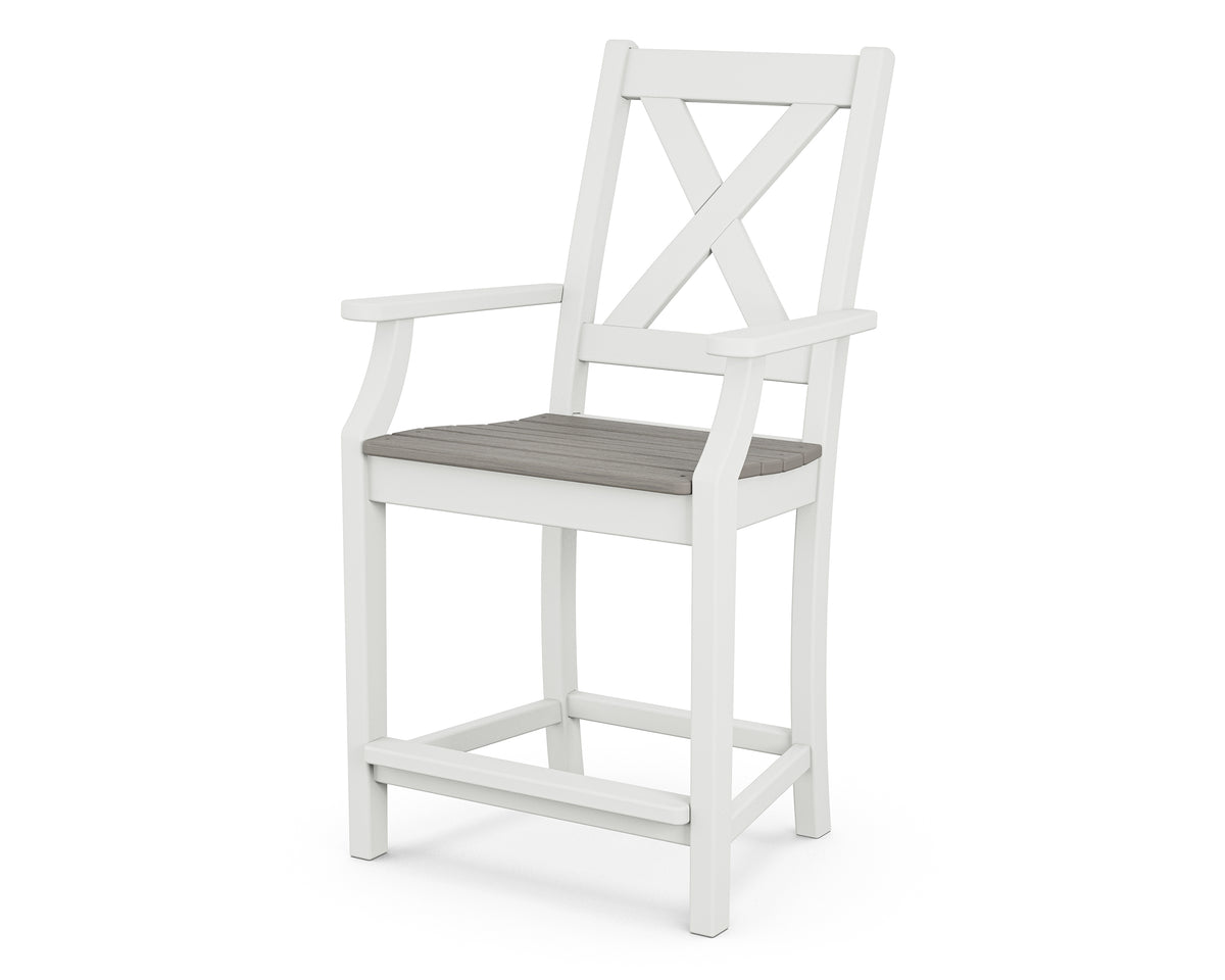 POLYWOOD Braxton Counter Arm Chair in White / Driftwood
