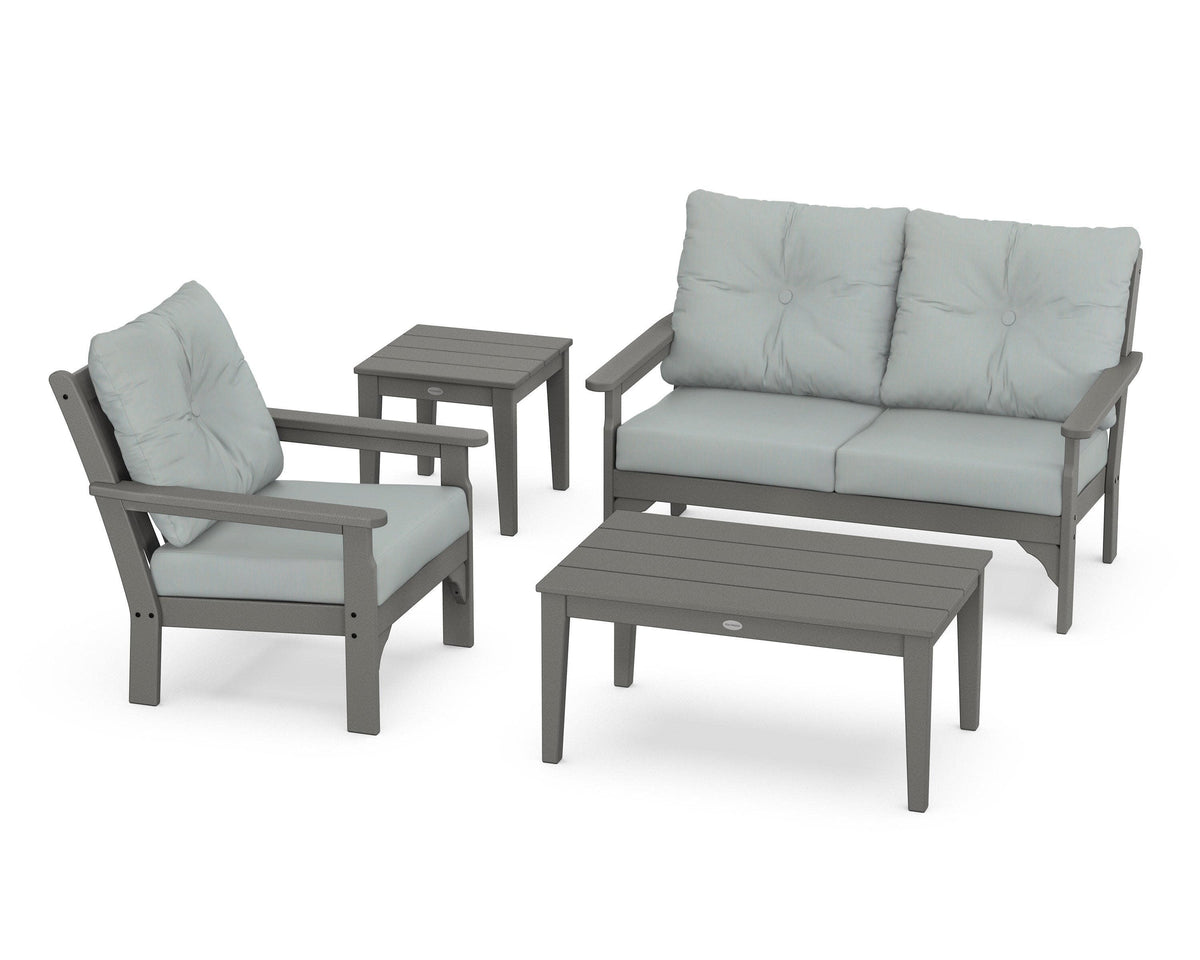 POLYWOOD Vineyard 4-Piece Deep Seating Set with 36" Coffee Table in Slate Grey / Spa