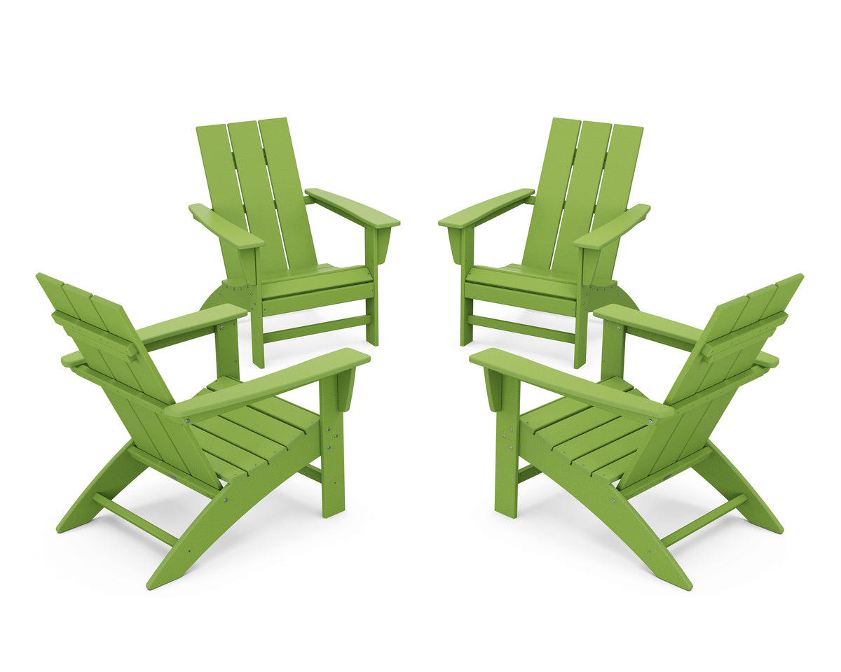 POLYWOOD 4-Piece Modern Adirondack Chair Conversation Set in Lime