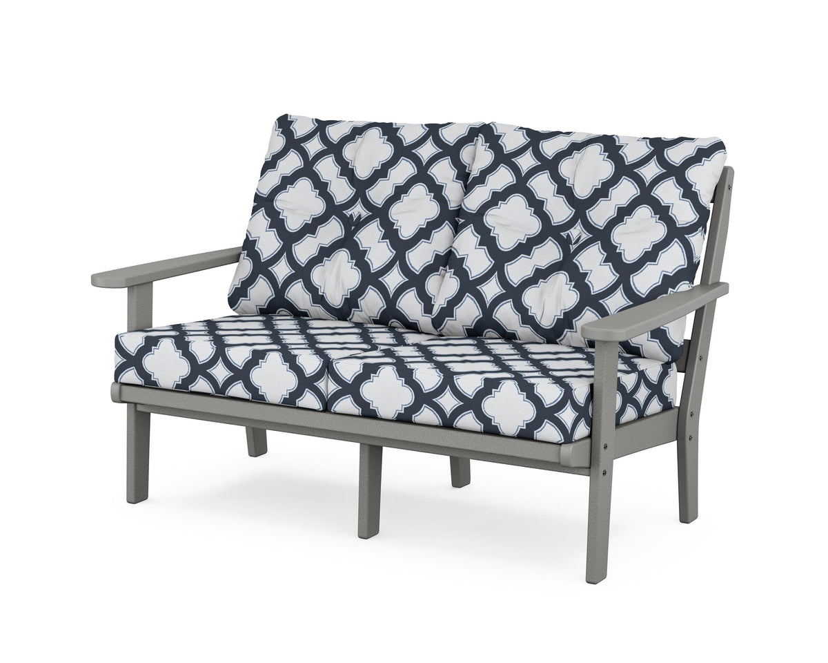 POLYWOOD Mission Deep Seating Loveseat in Slate Grey / Trellis Marine Indigo