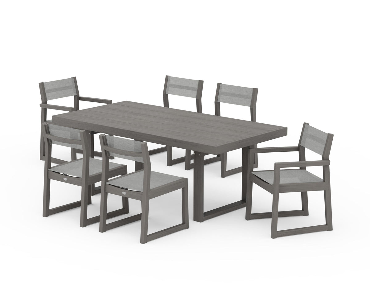POLYWOOD EDGE Sling 7-Piece Dining Set in Driftwood / Metallic