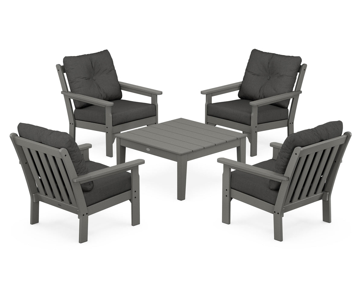 POLYWOOD Vineyard 5-Piece Deep Seating Conversation Set in Slate Grey / Spectrum Carbon