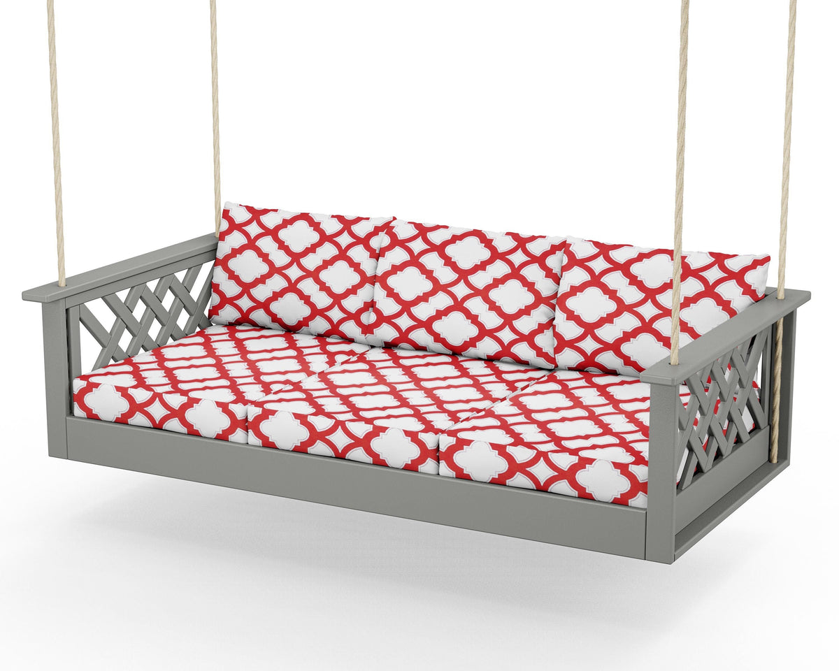 POLYWOOD Wovendale Daybed Swing in Slate Grey / Trellis Crimson