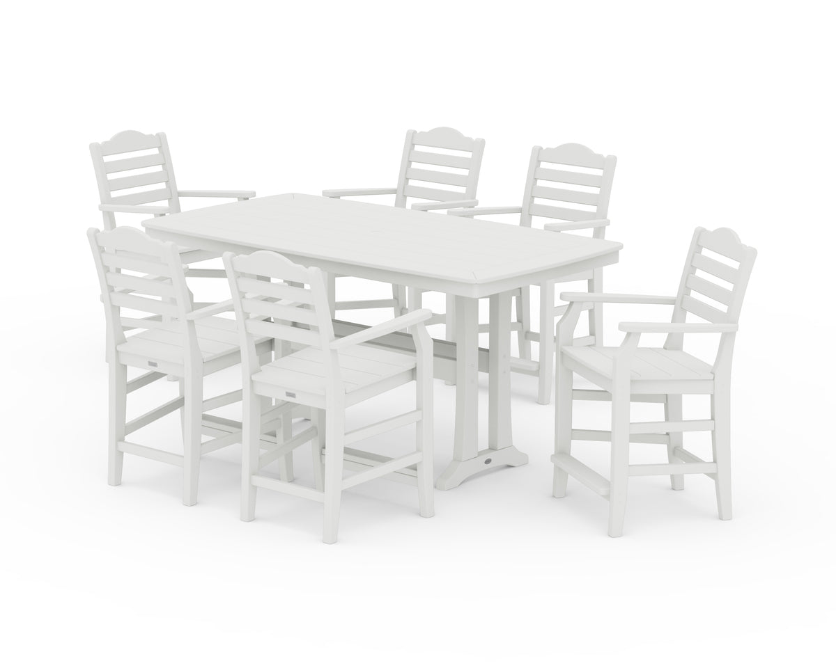 POLYWOOD Savannah Arm Chair 7-Piece Counter Set with Trestle Legs in Vintage White
