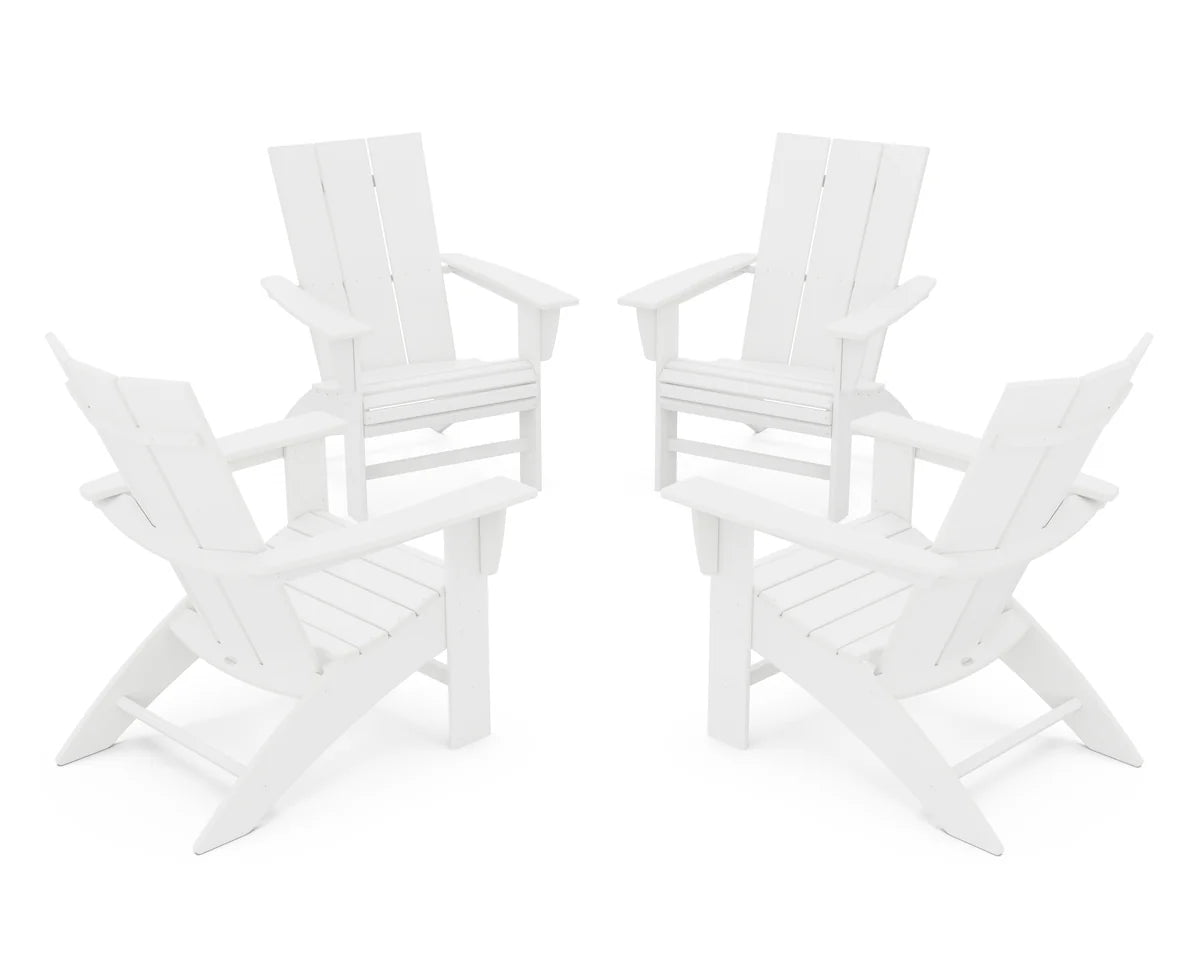 POLYWOOD 4-Piece Modern Curveback Adirondack Conversation Set in White
