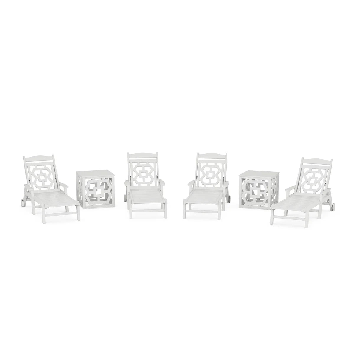 POLYWOOD Chinoiserie 6-Piece Chaise Set with Umbrella Stand Accent Table