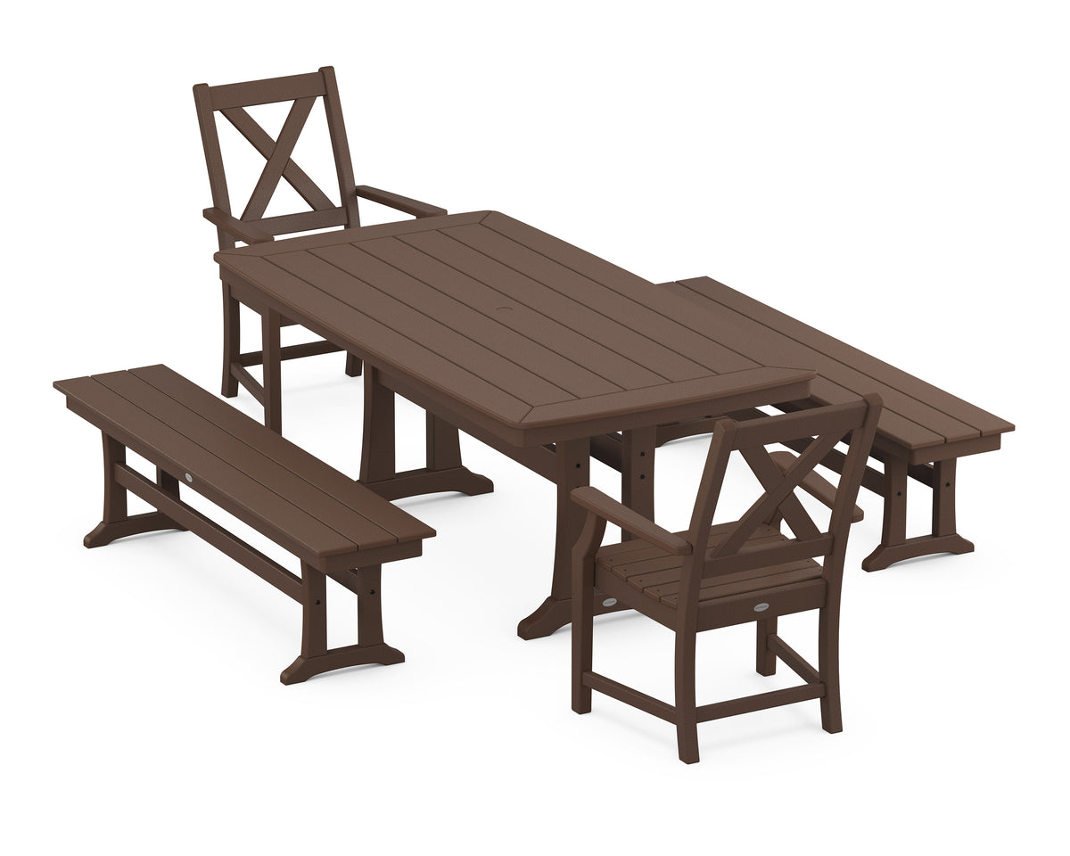 POLYWOOD Braxton 5-Piece Dining Set with Trestle Legs - 38" x 73" Table in Mahogany