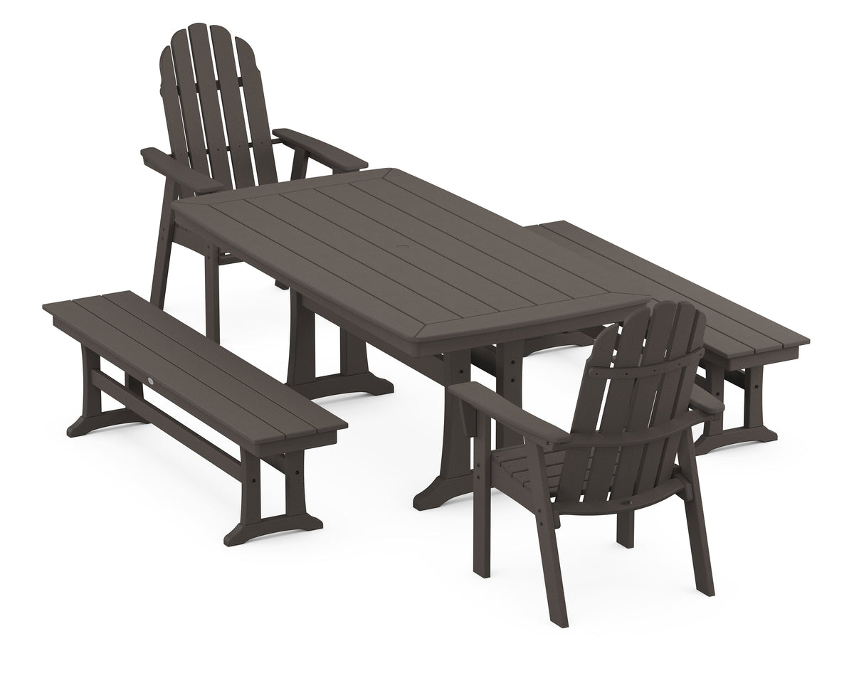POLYWOOD Vineyard Adirondack 5-Piece Dining Set with Trestle Legs - 38" x 73" Table in Vintage Coffee