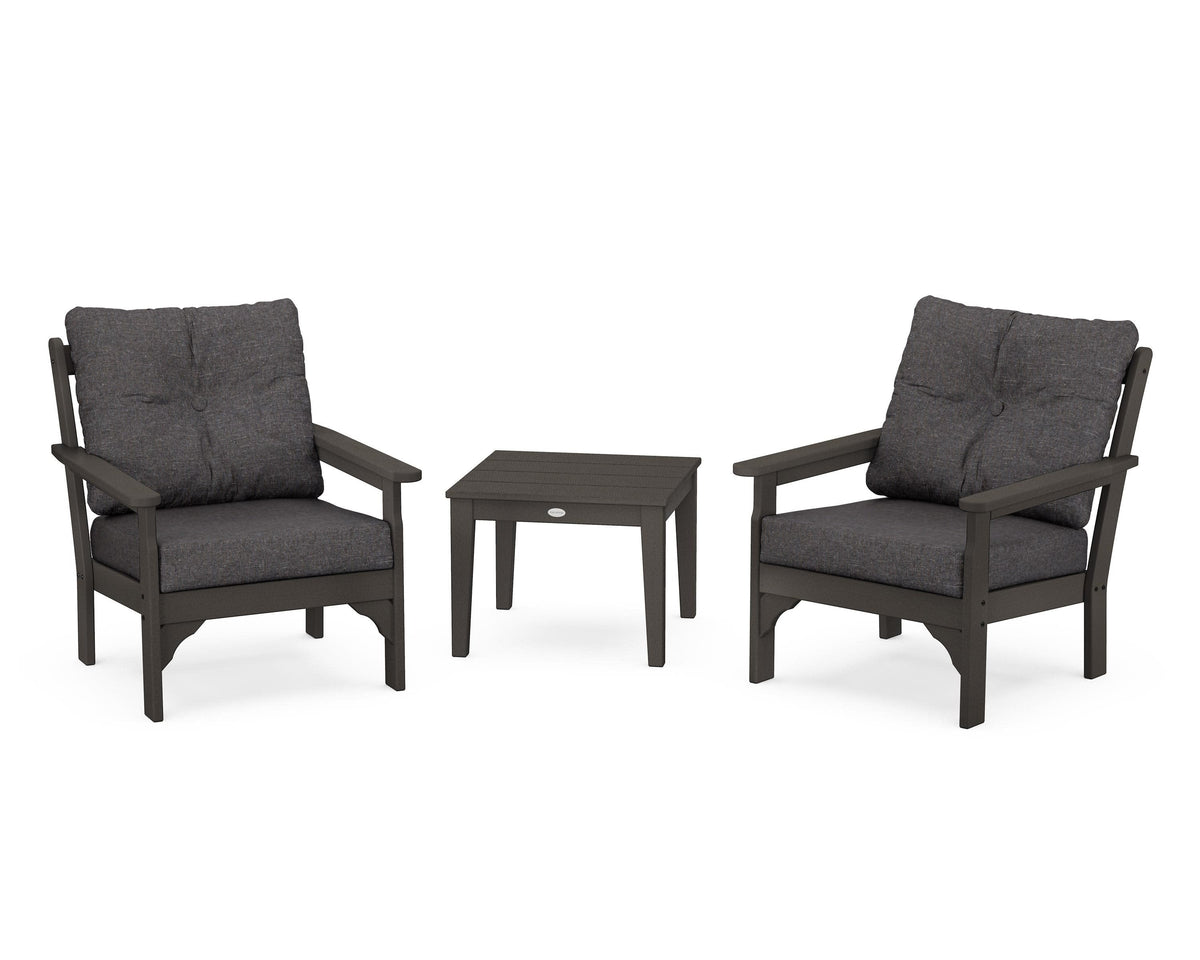 POLYWOOD Vineyard 3-Piece Deep Seating Set in Vintage Coffee / Ash Charcoal