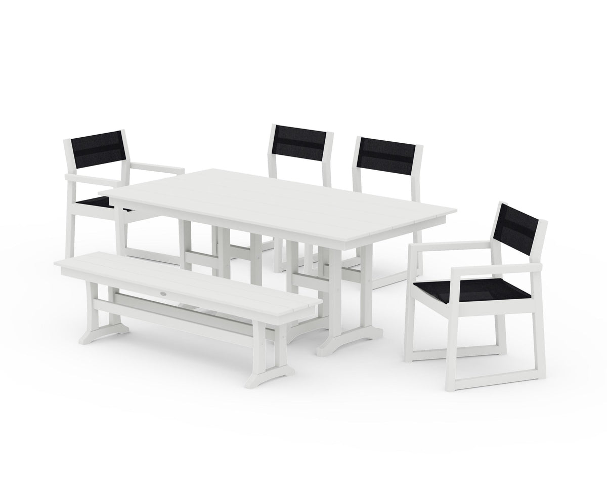 POLYWOOD EDGE Sling 6-Piece Farmhouse Dining Set in Vintage White / Black