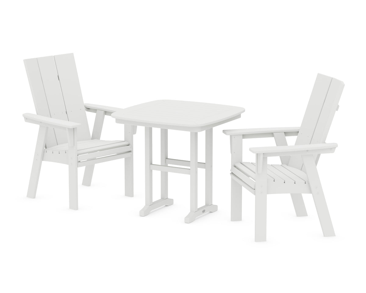 POLYWOOD Modern Curveback Adirondack 3-Piece Dining Set in White