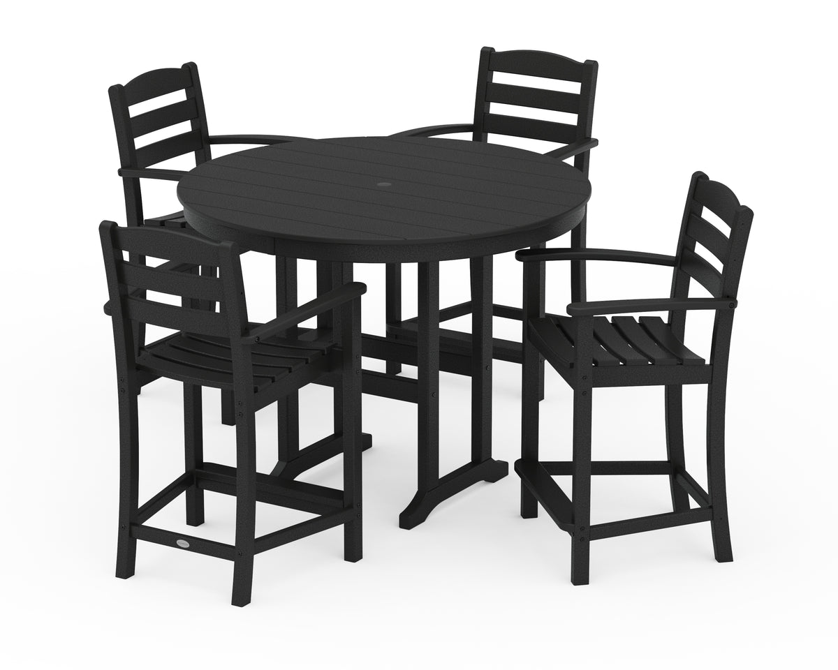 POLYWOOD La Casa Café 5-Piece Round Farmhouse Counter Set in Black