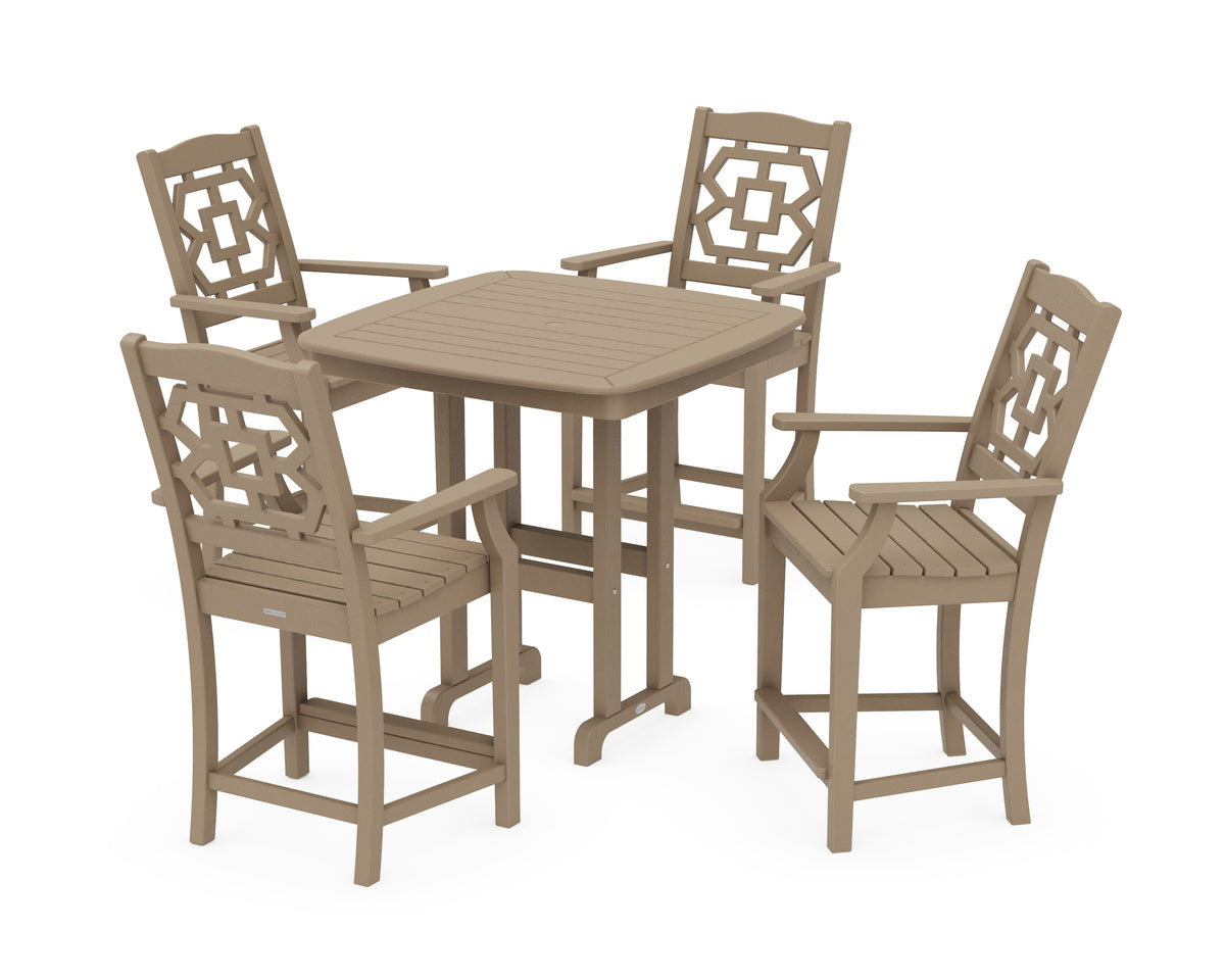 POLYWOOD Chinoiserie 5-Piece Counter Set in Vintage Sahara