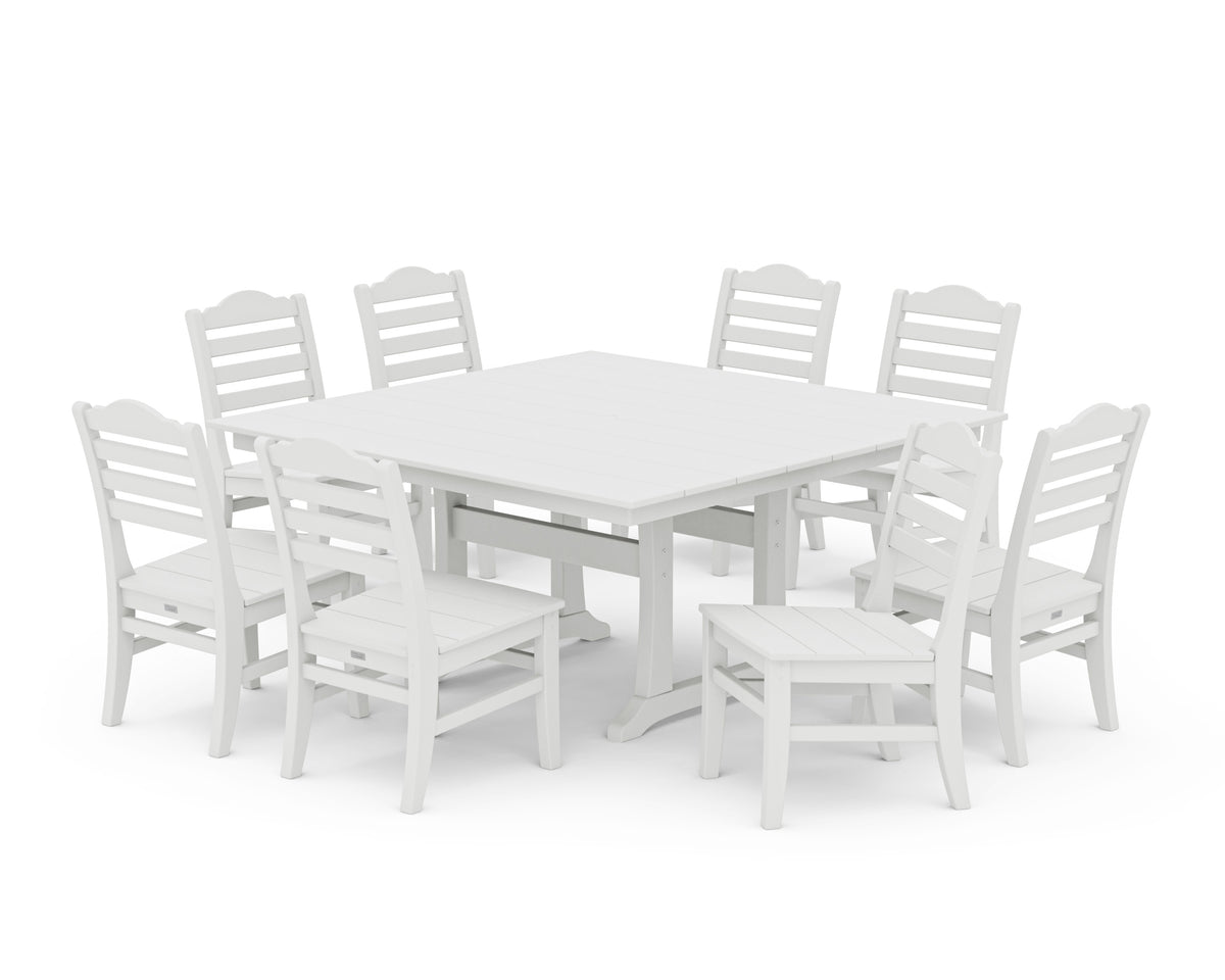 POLYWOOD Savannah Side Chair 9-Piece Square Farmhouse Dining Set with Trestle Legs in Vintage White