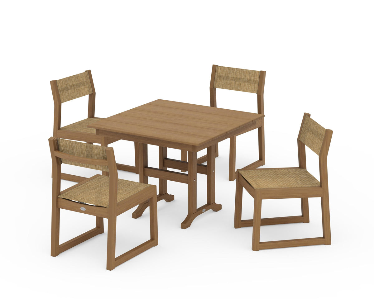 POLYWOOD EDGE Sling Side Chair 5-Piece Farmhouse Dining Set in Natural / Burlap