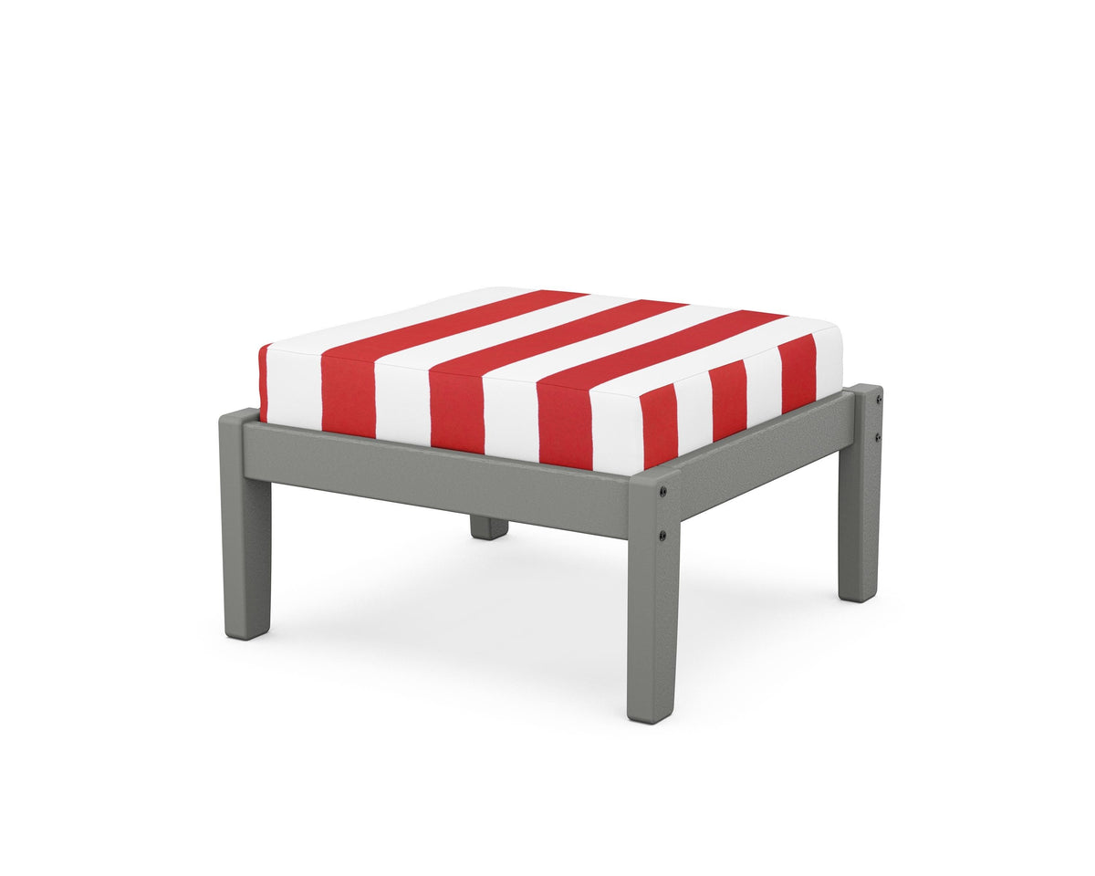 POLYWOOD Deep Seating Ottoman in Slate Grey / Cabana Stripe Crimson