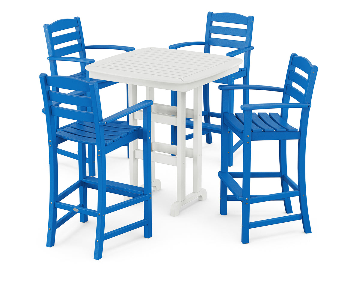 POLYWOOD La Casa Café 5-Piece Bar Set in Pacific Blue / White