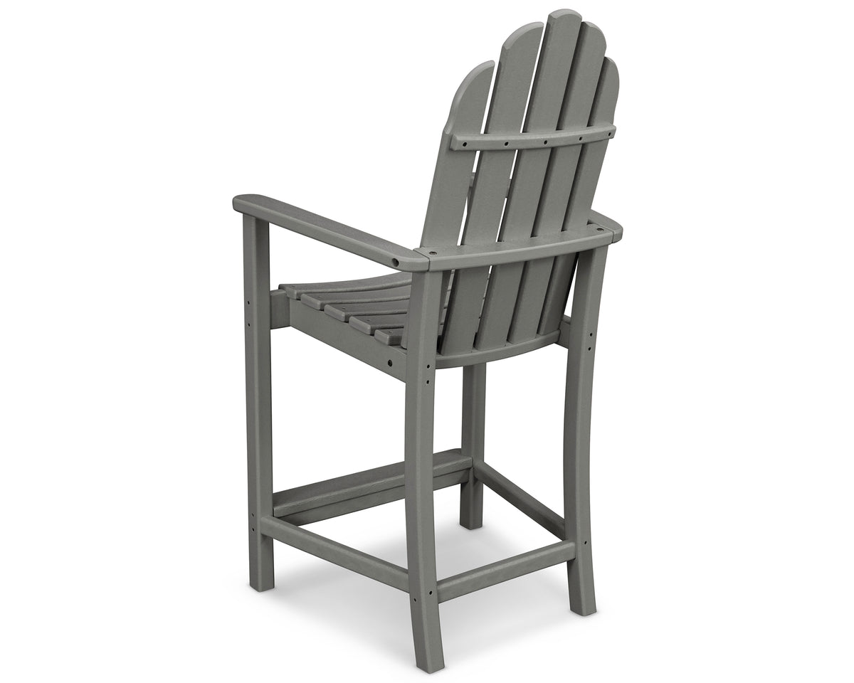 Angled view of the POLYWOOD Classic Adirondack Counter Chair in Slate Grey