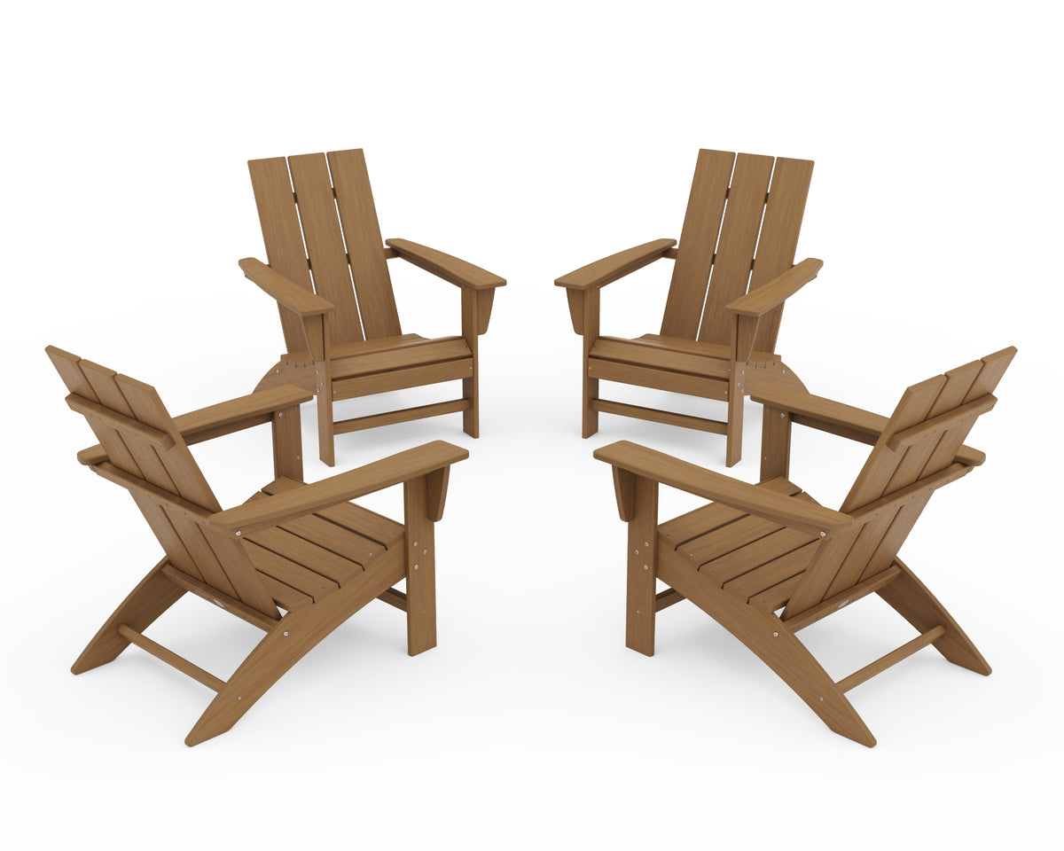 POLYWOOD 4-Piece Modern Adirondack Chair Conversation Set in Natural