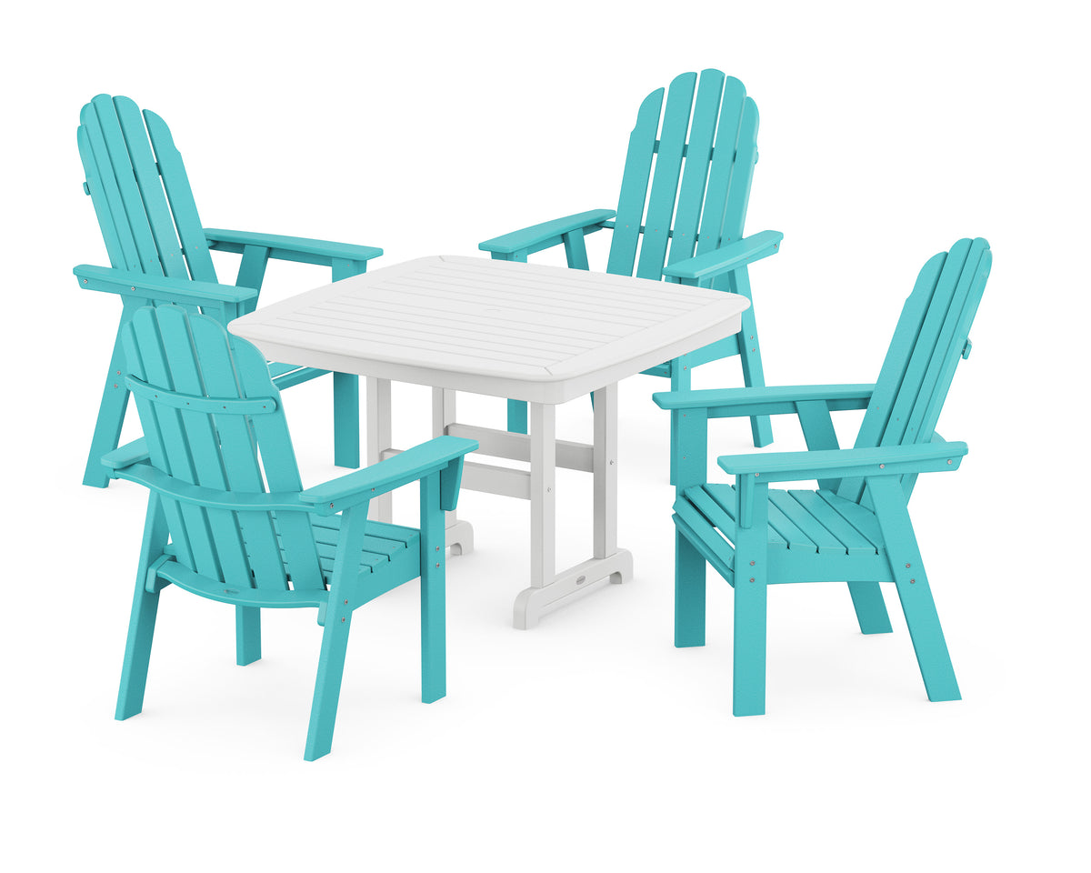 POLYWOOD Vineyard Curveback Adirondack 5-Piece Dining Set - 44" Table in Aruba / White
