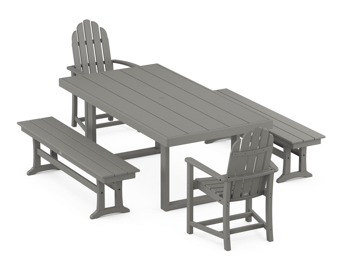 POLYWOOD Classic Adirondack 5-Piece Dining Set with Benches - 39" x 78" Table in Slate Grey