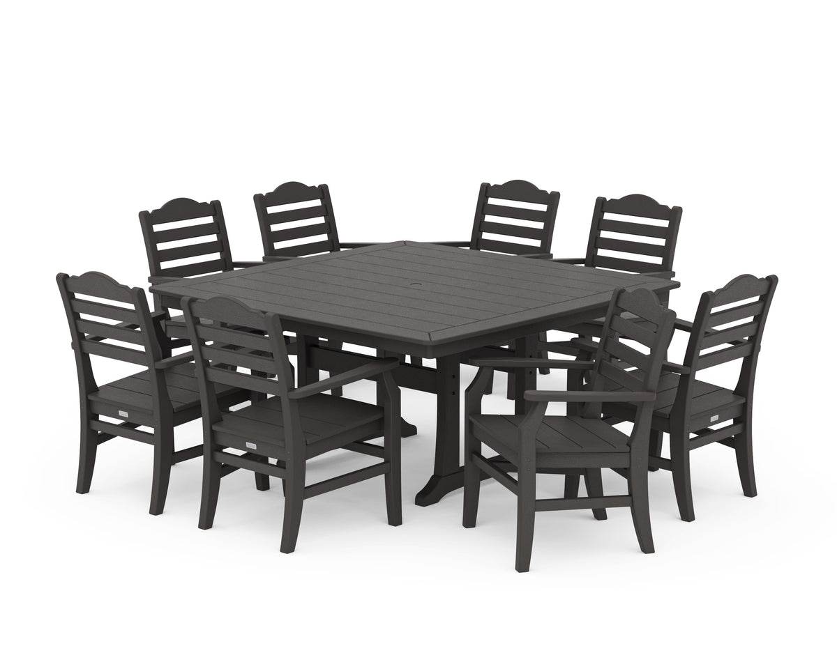 POLYWOOD Savannah 9-Piece Square Dining Set with Trestle Legs in Vintage Coffee