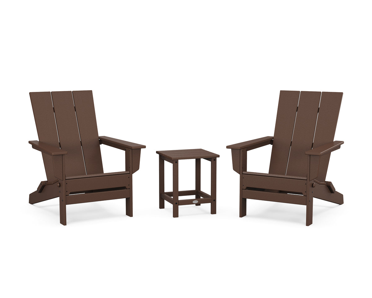 POLYWOOD 3-Piece Modern Studio Folding Adirondack Set in Mahogany