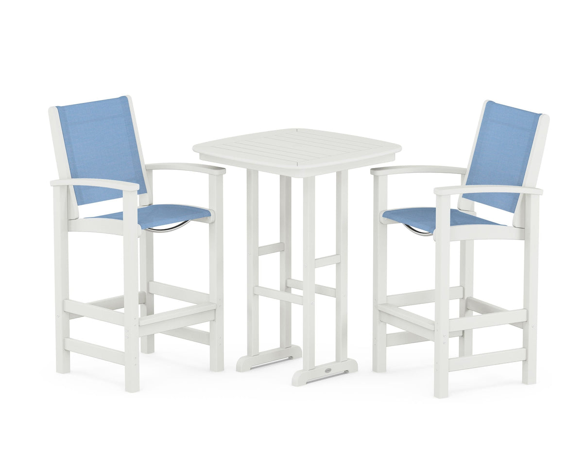 POLYWOOD Coastal 3-Piece Bar Set in Vintage White / Poolside