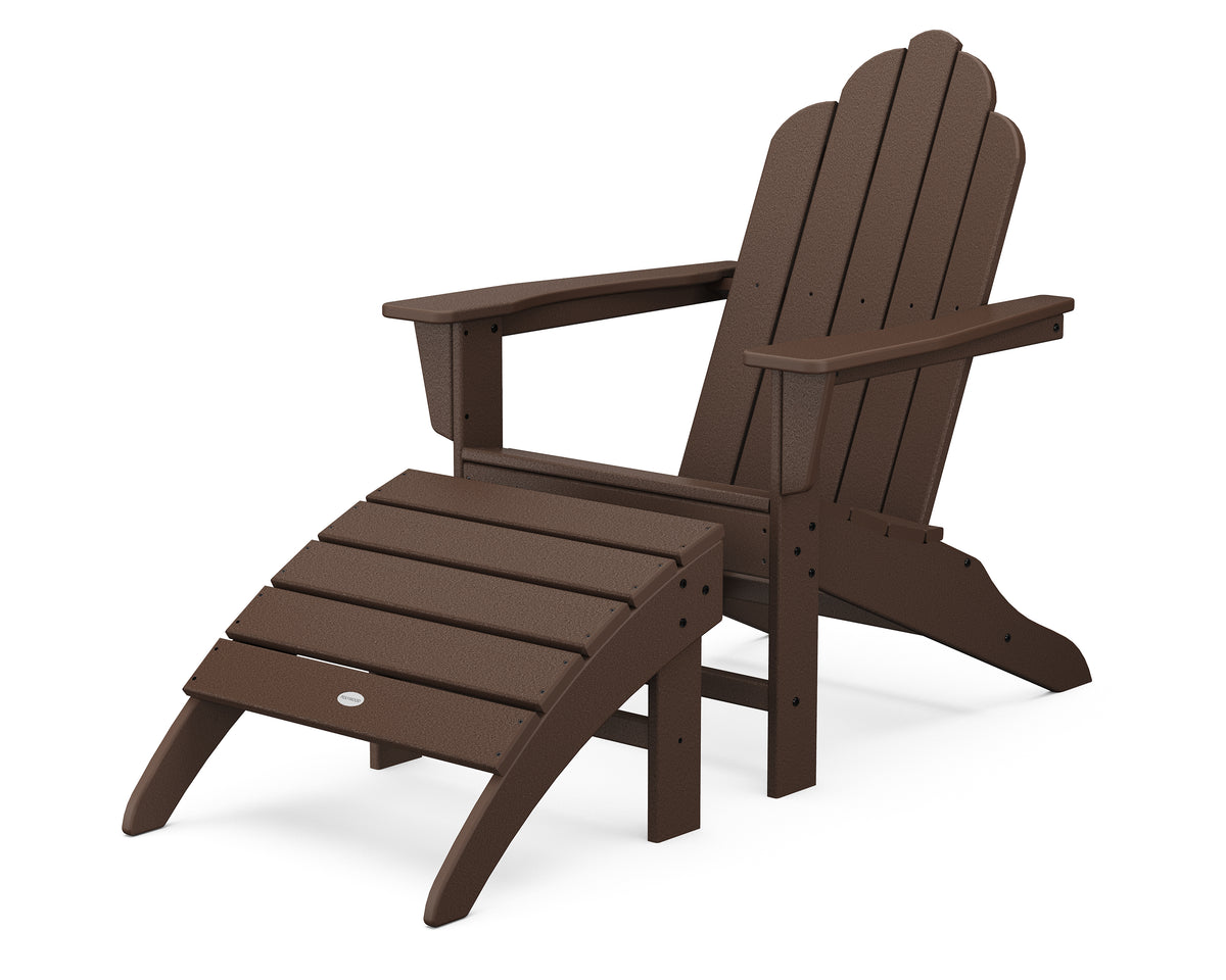 POLYWOOD Long Island Adirondack 2-Piece Set with South Beach Adirondack Ottoman in Mahogany