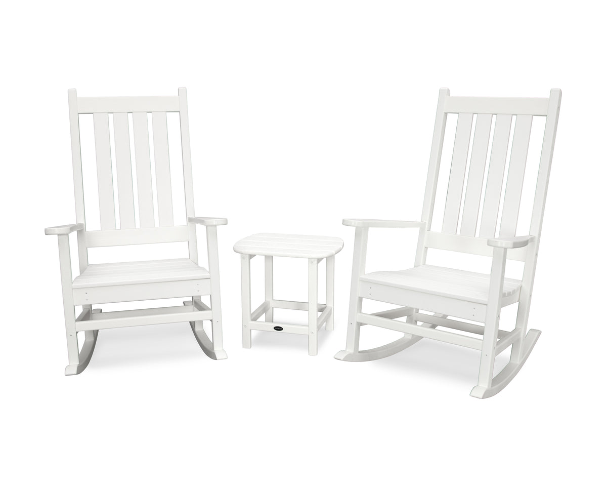 POLYWOOD Vineyard 3-Piece Rocking Chair Set with South Beach 18" Side Table in Vintage White