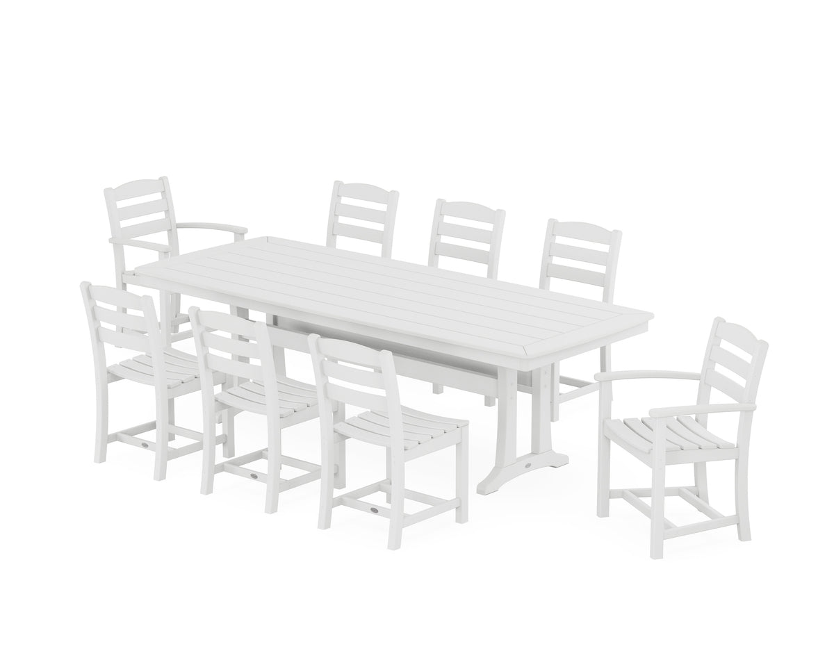 POLYWOOD La Casa Café 9-Piece Dining Set with Trestle Legs in White