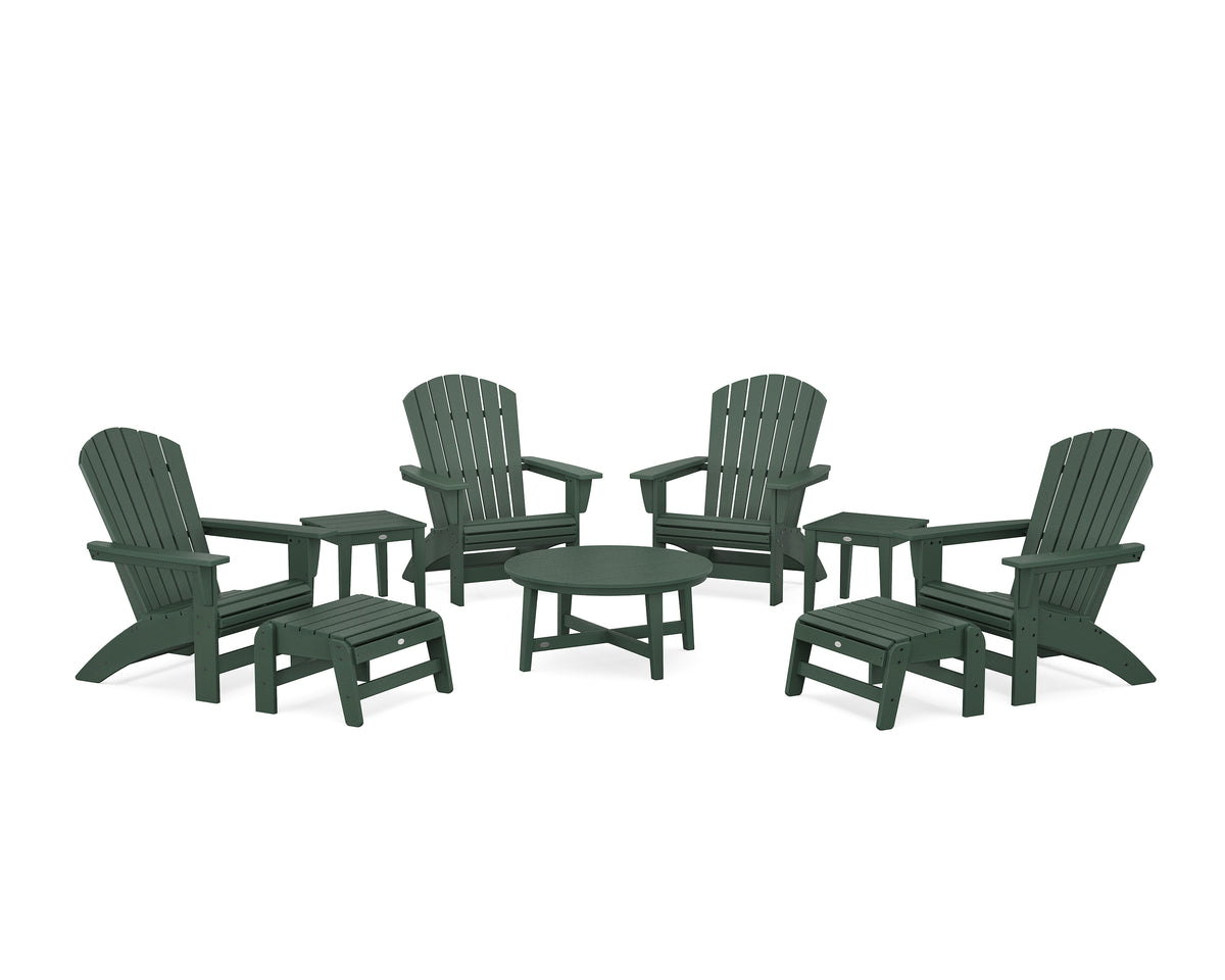 POLYWOOD Nautical Grand Adirondack 9-Piece Conversation Set in Green
