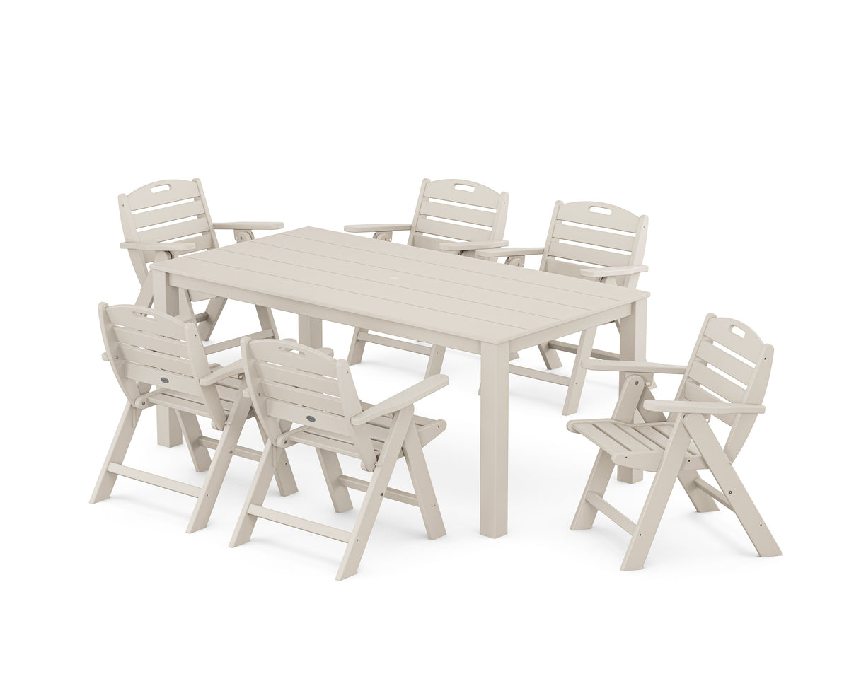 POLYWOOD Nautical Folding Lowback Chair 7-Piece Parsons Dining Set in Sand