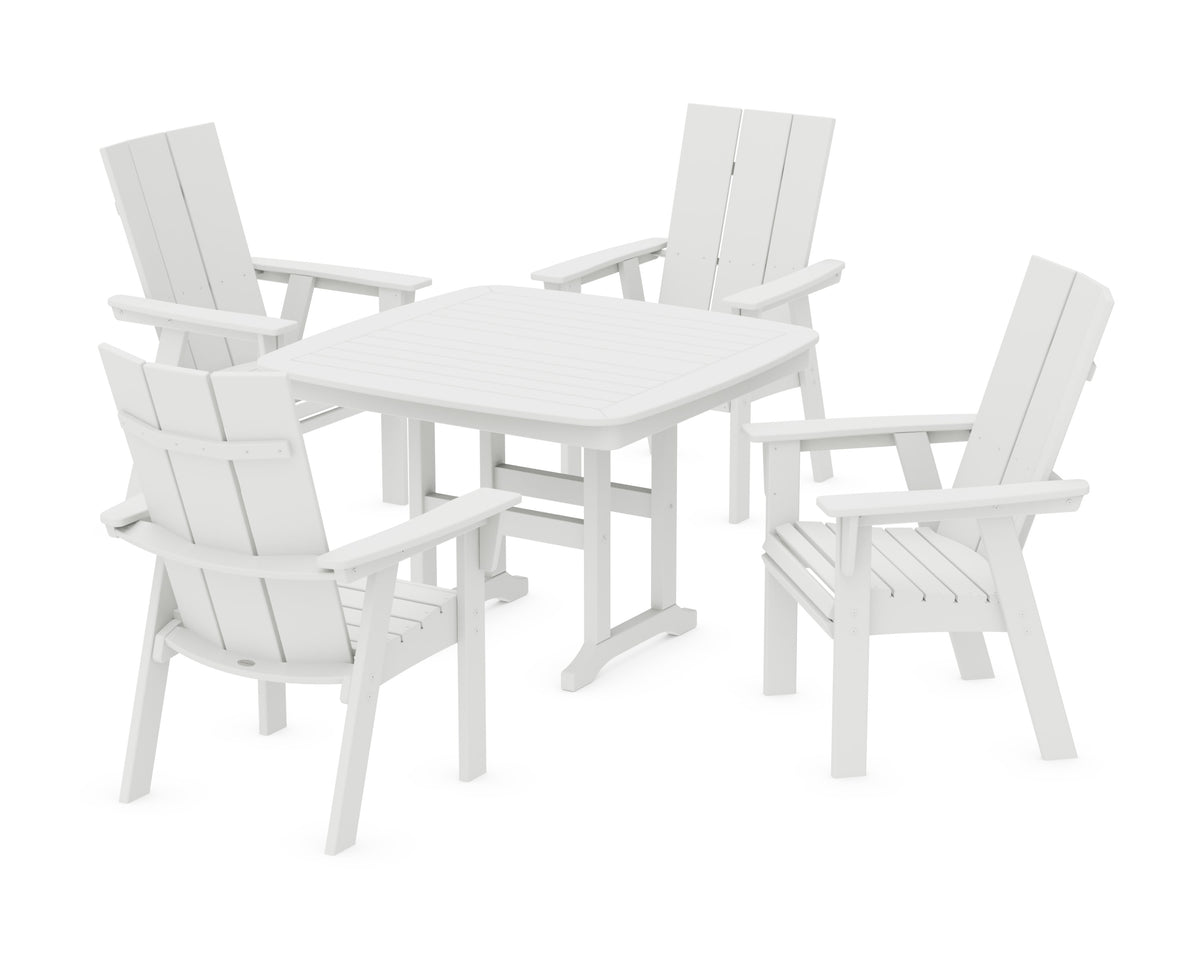 POLYWOOD Modern Curveback Adirondack 5-Piece Dining Set - 44" Table in White
