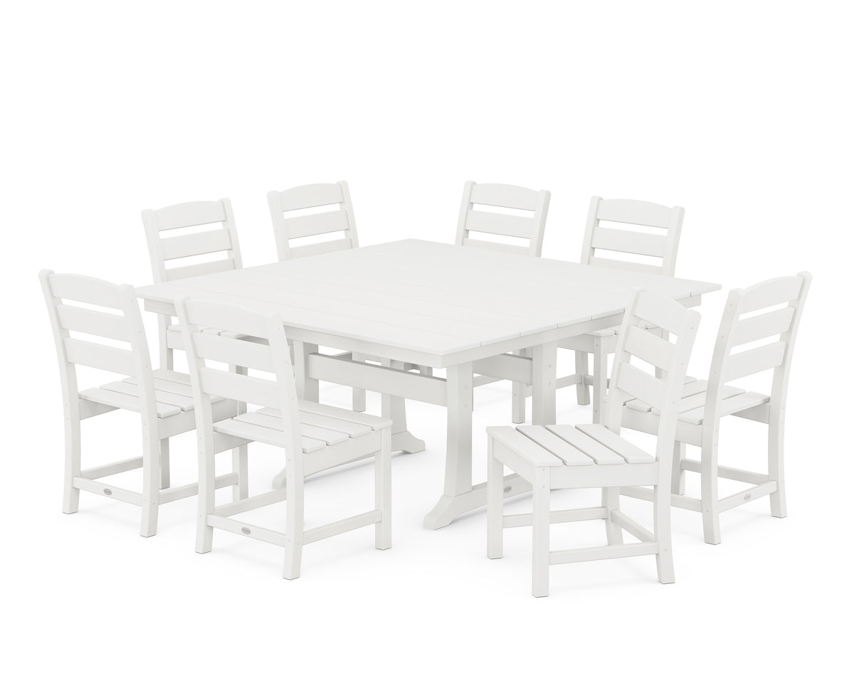 POLYWOOD Lakeside 9-Piece Farmhouse Trestle Dining Set in Vintage White