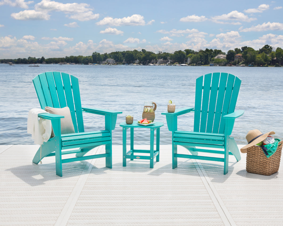 POLYWOOD Nautical 3-Piece Curveback Adirondack Set in Aruba in an outdoor setting