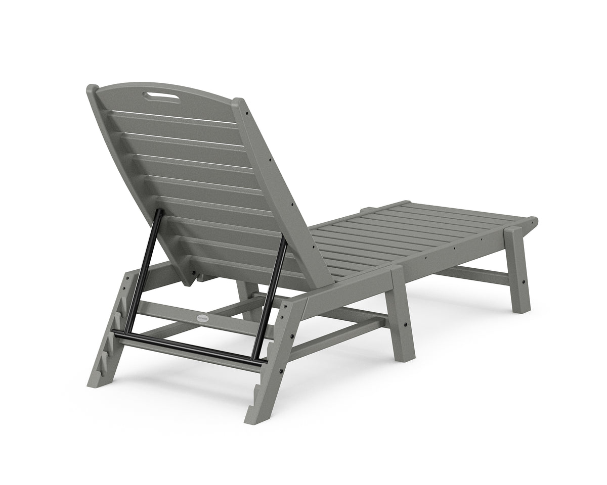 Angled view of the POLYWOOD Nautical Chaise in Slate Grey