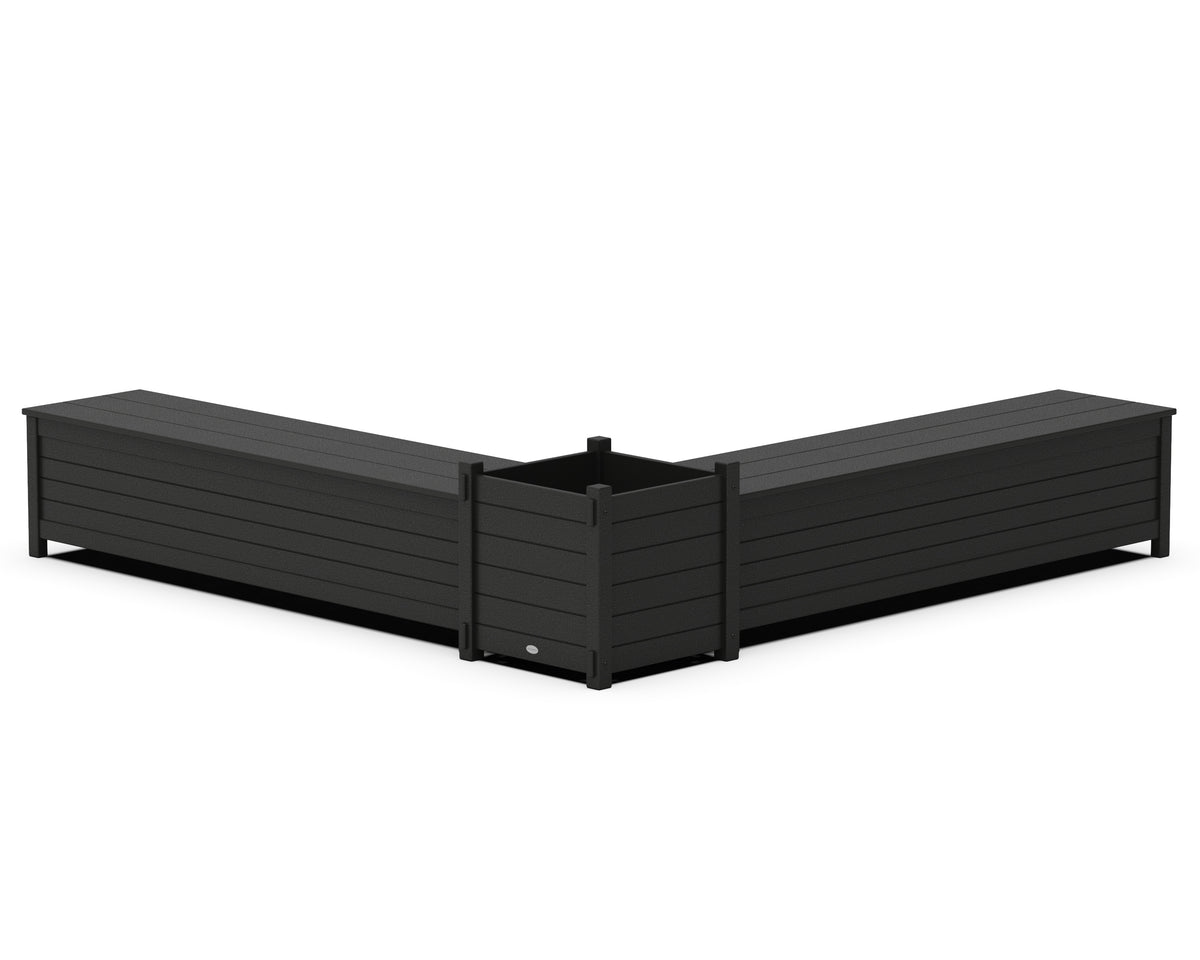 POLYWOOD 72" Nautical L-Shaped Planter Storage Bench Set - Large in Black