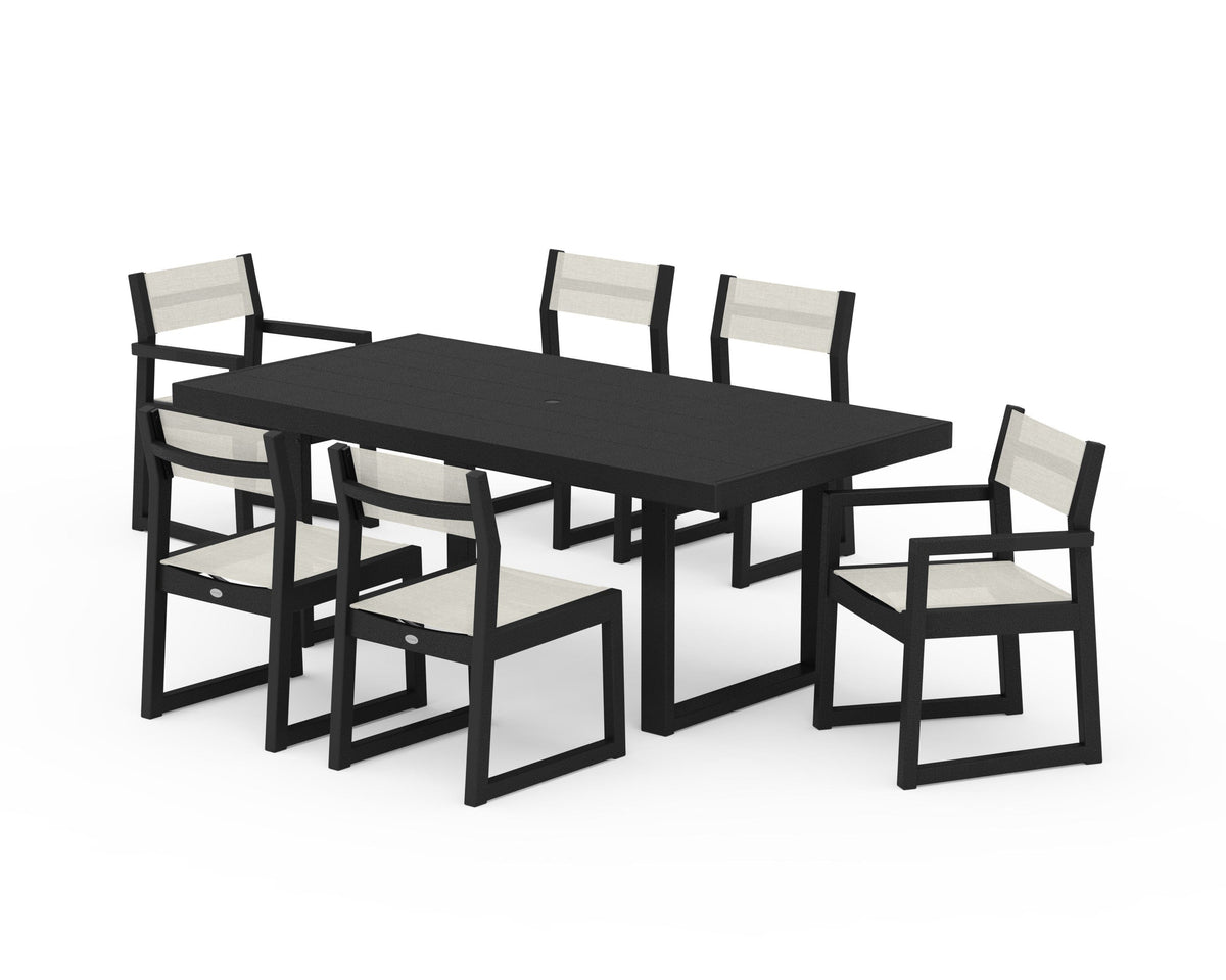 POLYWOOD EDGE Sling 7-Piece Dining Set in Black / Parchment