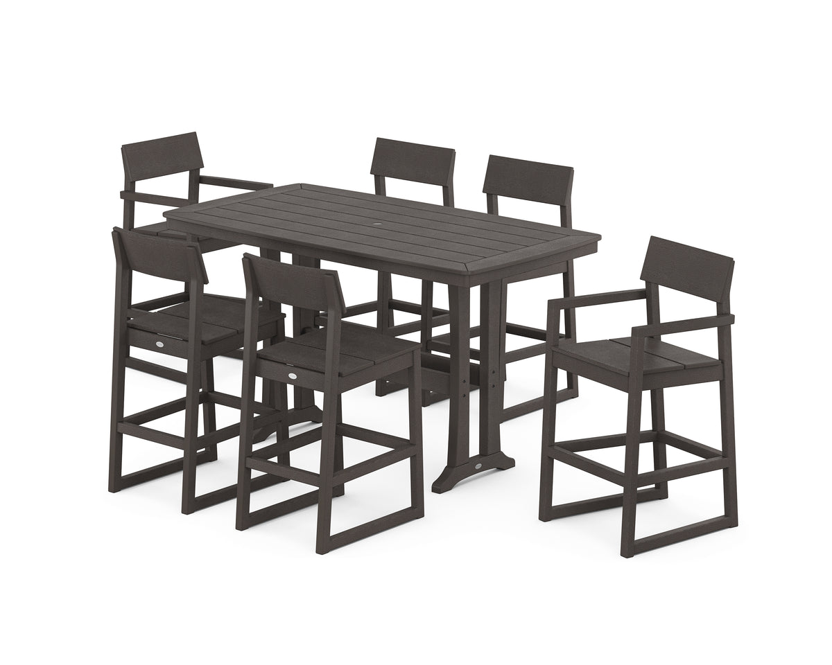 POLYWOOD EDGE 7-Piece Bar Set with Trestle Legs in Vintage Coffee